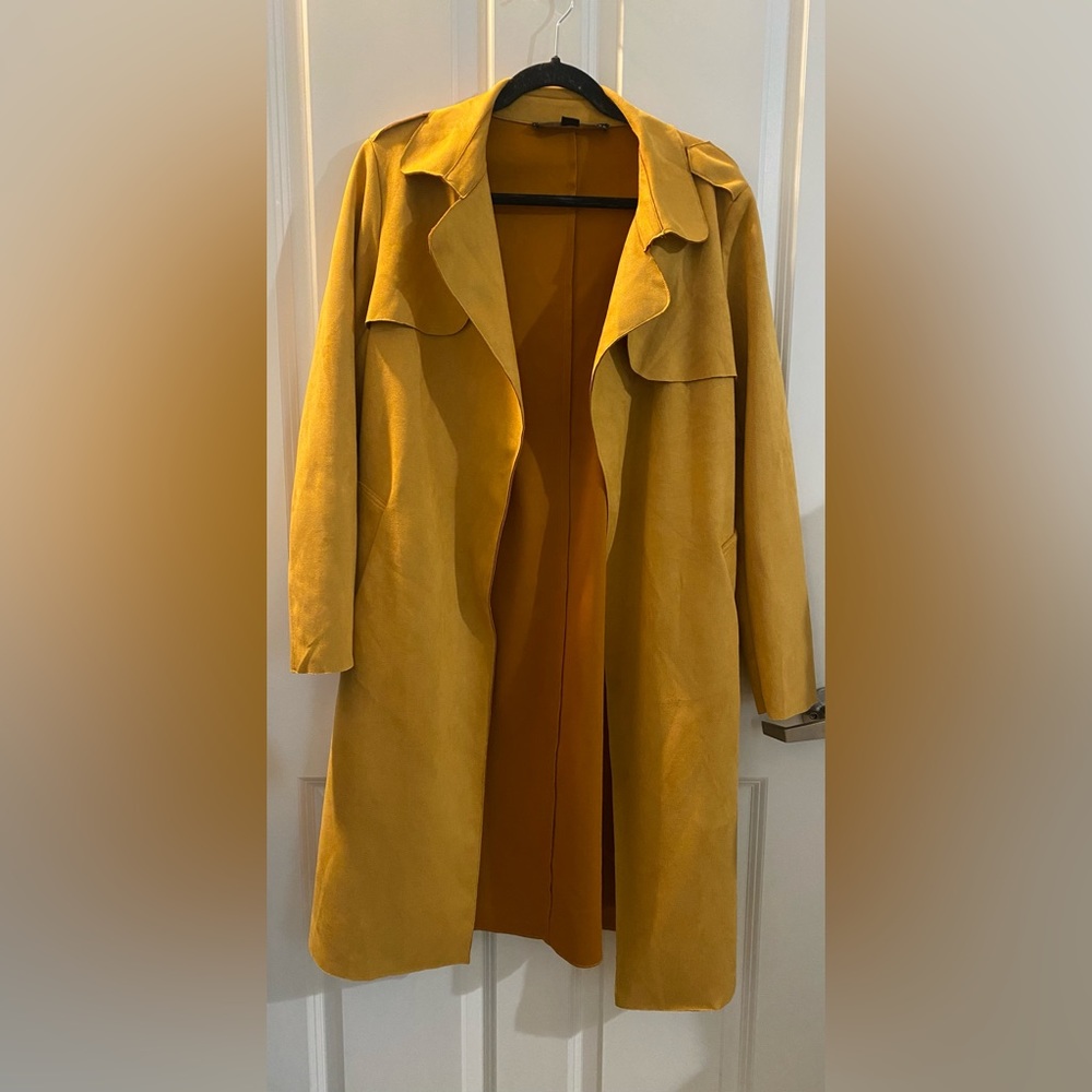 Yellow faux suede trench coat